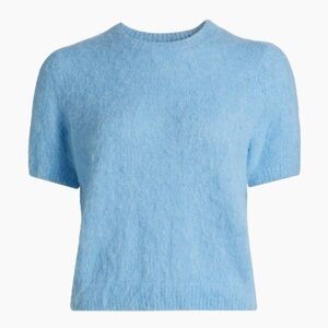 NWT Doen Hearst Alpaca Wool Brushed Puff Short Sleeve Sweater Top Seashore Blue